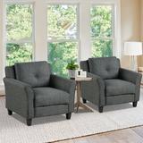 Armchair - Winston Porter Set Of 2 Accent Chair Upholstered Fabric Armchair W/tufted Backrest Grey Linen in Black/Brown/Gray | Wayfair