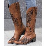 BUTITI Women's Western Boots BROWN - Brown & Black Floral Embroidered Cowboy Boot - Women
