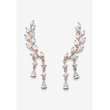 Women's Rose Gold Plated Laurel Leaf Climber Drop Earrings (43x8mm) Marquise Cut Crystal by Roaman's in Rose Gold