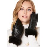 Plus Size Women's Faux Fur Leather Gloves by Jessica London in Black (Size 8 1/2)