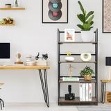 17 Stories 4 Tiers Folding Bookshelf Home Office Industrial Bookcase Standing Shelving Unit For Decorations & Storage, Steel in Brown | Wayfair