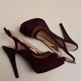 Nine West Shoes | Nine West Burgundy Suede Mesh Peep Toe Heels | Color: Brown | Size: 6.5