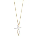 "14k Gold Over Silver 1/4 Carat T.W. Diamond Cross Pendant Necklace, Women's, Size: 18"", White"