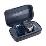 Nautica Men's Ocean Beach Stainless Steel And Silicone Watch Box Set Multi, OS