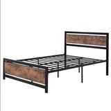 17 Stories Metal & Wood Bed Frame w/ Headboard & Footboard, bed, Child, Adult, Modern Style,full Metal in Black, Size 40.0 H x 54.0 W x 78.0 D in