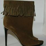 Burberry Shoes | Burberry. Pelling Fringed Suede Bootie Military Khaki Women's Size 9.5 Euro 39.5 | Color: Black/Green | Size: Euro 39.5