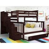 Harriet Bee Tena Twin Over Full 4 Drawer Solid Wood Standard Bunk Beds w/ Stairway & Trundle Wood in Brown/Green, Size 69.5 H x 59.0 W x 103.25 D in