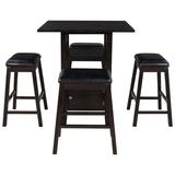 AFTON HOME INC 5-Piece Brown MDF Tabletop Dining Kitchen Set with 4 Upholstered Stools and Storage Shelves