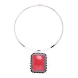 MexZotic Women's Necklaces Silver - Silvertone & Red Howlite Oblong Pendant Choker Necklace