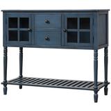 Canora Grey Sideboard Console Table w/ Bottom Shelf, Farmhouse Wood/glass Buffet Storage Cabinet Living Room (antique Navy) Wood in Black/Blue/Brown