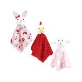 Hudson Baby Girls' Lovey Blankets Bunny - Pink & Red Animal Lovey - Set of Three