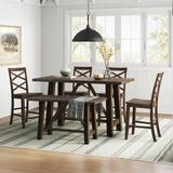 Laurel Foundry Modern Farmhouse® Berrian 6 - Person Counter Height Dining Set Wood in Brown, Size 36.0 H in | Wayfair