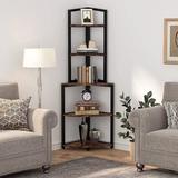 Latitude Run® Kechi Corner Shelf Corner Bookcase w/ 5 Tier Storage Shelves for Bedroom, Living Room Wood/Metal in Brown | Wayfair