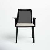 Joss & Main Pennington 18.5" D x 23" W x 33.9" H Wood w/ Cream Fabric Seat & Cane Back Arm Chair Wood/Upholstered in Black | Wayfair