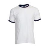 Tultex 246 Jersey Ringer Top in White/Navy Blue size Medium | Cotton