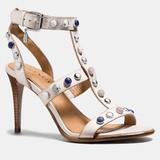 Coach Shoes | Coach Isabel Leather White Studded Stiletto Strappy Heels Sandals Size 7 New | Color: Blue/White | Size: 7