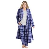 Plus Size Women's Long Flannel Robe by Dreams & Co. in Evening Blue Plaid (Size 1X)