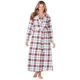 Plus Size Women's Long Flannel Robe by Dreams & Co. in White Mistletoe Plaid (Size M)