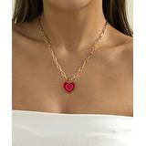 Street Region Women's Necklaces Red - Red Enamel & Goldtone Heart Pendant Necklace