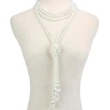 Ella & Elly Women's Necklaces White - Imitation Pearl Gathered Strand Lariat Necklace