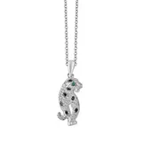 Effy® 14K White Gold Diamond, Black Diamond, And Natural Emerald Panther Pendant, 16 In