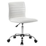 Orren Ellis Low-Back Ribbed Faux Leather Office Desk Chair, Adjustable, Swivel, Armless Upholstered/Metal in White, Size 34.2 H x 23.6 W x 23.6 D in