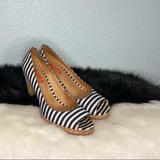 Michael Kors Shoes | Michael Kors Peep Toe Black And White Stripes Cork Heel Size 8 12 | Color: Black/White | Size: 8.5
