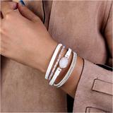 Anthropologie Jewelry | Boho Stacked Leather & Druzy Quartz Wrap Cuff Bracelet | Color: White | Size: Os