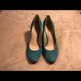 Jessica Simpson Shoes | Jessica Simpson, Teal Suede Round Toe Pump, 4heel, Sz 9 2 | Color: Green | Size: 9.5