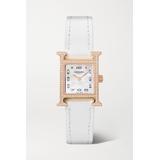 Hermès Timepieces - Heure H 17.2mm Very Small Rose Gold-plated, Leather, Mother-of-pearl And Diamond Watch - White