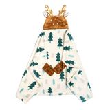 Safdie & Co. Inc. Throws Multi - White & Green Deer Forest Hooded Throw