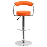 Flash Furniture Contemporary Vinyl Adjustable Swivel Bar Stool w/ Cushion Upholstered/Metal in Orange, Size 19.5 W x 19.5 D in | Wayfair
