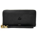 Women's Fossil Black Winston-Salem State Rams Leather Logan RFID Zip Around Clutch