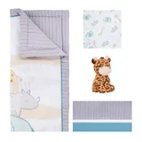 Sammy & Lou Reversible Quilt, Fitted Crib Sheet, Crib Skirt & Plush Toy 4-Piece Crib Bedding Set, Safari Babies