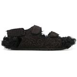 Felix Embroidered Silk Shearling Sandals - Black - By Walid Flats