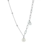 "Sterling Silver Beaded & Paper Clip Freshwater Cultured Pearl Asymmetrical Necklace, Women's, Size: 16"", White"