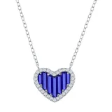 Sterling Silver Blue Baguette Cubic Zirconia Heart Necklace, Women's
