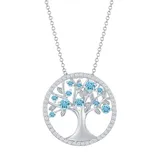 Sterling Silver Blue Cubic Zirconia Tree Of Life Necklace, Women's
