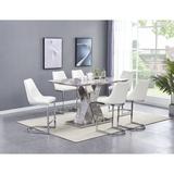 Wade Logan® Aaloni 6-Person Faux Marble Dining Set Wood/Metal/Upholstered Chairs in Brown/Gray/White, Size 36.0 H in | Wayfair