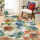 Blue/Gray/Green Area Rug - Red Barrel Studio® Fedna Floral Tufted Multicolor Area Rug Polyester in Blue/Gray/Green, Size 96.0 W x 0.41 D in | Wayfair