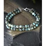 Tang & Song Women's Bracelets Blue - Turquoise & Sterling Silver Marcasite Double Beaded Bracelet