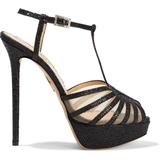 Georgina Crystal-embellished Glittered Satin Platform Sandals - Black - Charlotte Olympia Heels