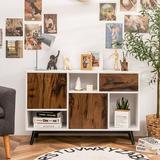 Corrigan Studio® Sideboard Storage Cabinet w/ Display Shelves Doors & Drawer Wood in Brown/White, Size 32.5 H x 43.0 W x 13.0 D in | Wayfair