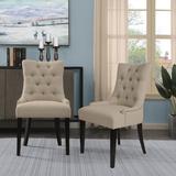 Red Barrel Studio® High-Back Fabric Dining Chair Living Room Chair, Solid Wood Legs(2 Pcs Set) Wood/Upholstered in Brown | Wayfair