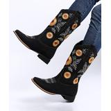 NANIYA Women's Casual boots Black - Black Embroidered Sunflower Cowboy Boot - Women