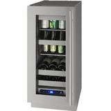U-Line Outdoor Rated Freestanding Beverage Refrigerator w/ Wine Storage Stainless Steel in Gray, Size 33.7 H x 14.9 W x 22.9 D in | Wayfair