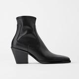 Zara Shoes | Leather Cowboy-Heel Ankle Boots With Square Toe | Color: Black | Size: 10