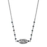 1928 Silver Tone Paw & Bone Bead Necklace, Women's, Blue