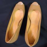 Nine West Shoes | Nine West Tancamel Leather Peep Toe Platform Pumps Size 5 | Color: Tan | Size: 5