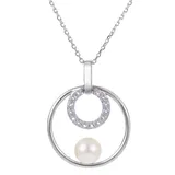 "PearLustre by Imperial Sterling Silver Freshwater Cultured Pearl & White Topaz Halo Pendant Necklace, Women's, Size: 18"""